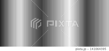 Black striped halftone gradient background. Thick to thin line gradation texture. Repeating parallel strip wallpaper for print, banner, poster. Vector fading vertical linear backdrop. Doppler concept 141064395