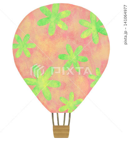 花柄の気球のイラスト 黄緑 ピンク 花柄の気球のイラスト 黄緑 ピンク 141064977