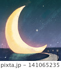 幻想的な三日月と星空 夜の風景 ファンタジーイラスト 141065235