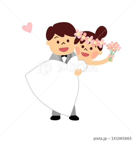 お姫様抱っこをしている新郎新婦 お姫様抱っこをしている新郎新婦 141065665