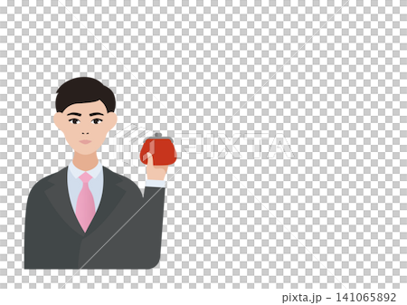 Vector illustration of a man holding a wallet. Vector illustration of a man holding a wallet. 141065892