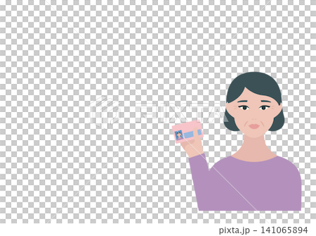マイナンバーカードを持つ中年女性のベクターイラスト素材 141065894