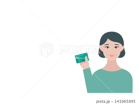 クレジットカードを持つ中年女性のベクターイラスト素材 141065895