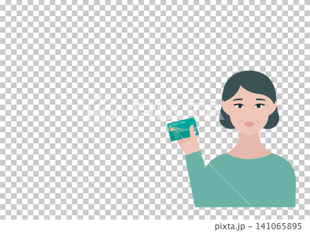 クレジットカードを持つ中年女性のベクターイラスト素材 141065895