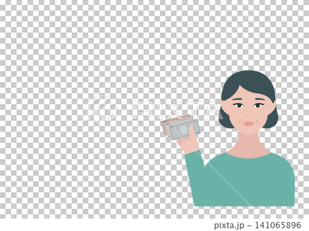 一位中年婦女用現金支付的向量插圖。 一位中年婦女用現金支付的向量插圖。 141065896