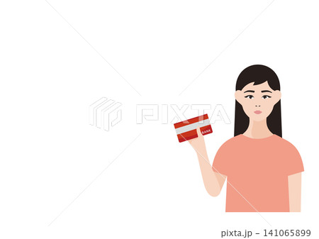 クレジットカードを持つ女性のベクターイラスト素材 クレジットカードを持つ女性のベクターイラスト素材 141065899