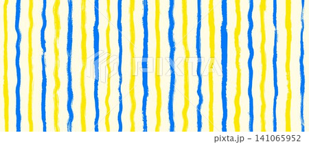 Watercolor yellow and blue lined background. Mediterranean theme vertical stripe seamless pattern. Summer vacation styled print for poster, fabric, textile, wrapping paper. Vector Amalfi vibe backdrop Watercolor yellow and blue lined background. Mediterranean theme vertical stripe seamless pattern. Summer vacation styled print for poster, fabric, textile, wrapping paper. Vector Amalfi vibe backdrop 141065952
