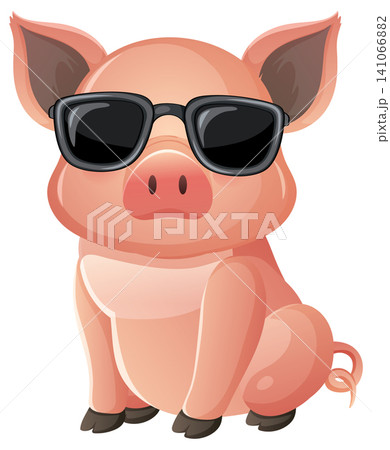 Cute Pink Piglet Wearing Black Sunglasses Vector Illustration Cute Pink Piglet Wearing Black Sunglasses Vector Illustration 141066882