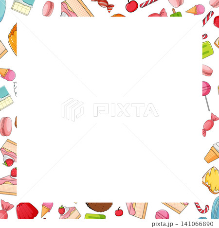 Pop Art Dessert and Candy Border with Central Copy Space Pop Art Dessert and Candy Border with Central Copy Space 141066890