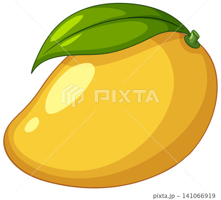 Ripe Yellow Mango Vector Illustration with Green Leaf on White Background 141066919