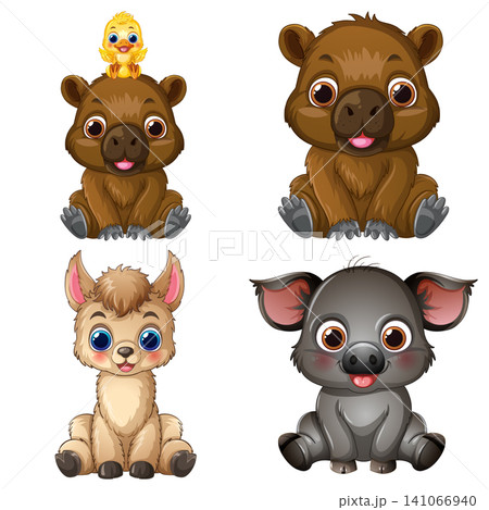 Set of Four Cute Cartoon Baby Animals and a Small Duckling Set of Four Cute Cartoon Baby Animals and a Small Duckling 141066940