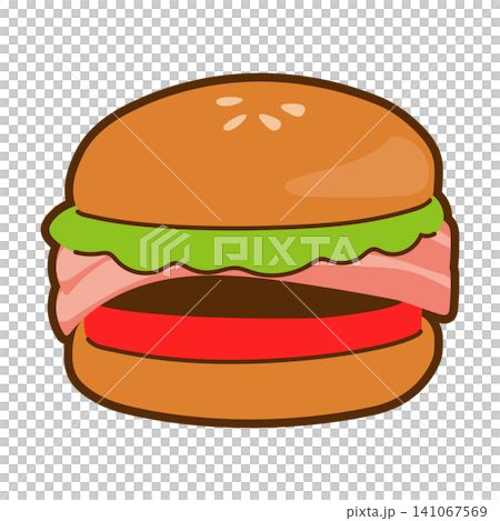手書き風のファストフード店のベーコンレタスバーガーイラスト素材(輪郭線あり) 141067569