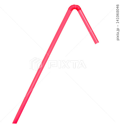Single pink plastic drinking straw isolated on white background Single pink plastic drinking straw isolated on white background 141068046