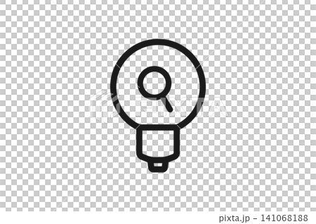 Light bulb and magnifying glass line art icon. Inspiration, idea exploration, search, research. Simple vector. Light bulb and magnifying glass line art icon. Inspiration, idea exploration, search, research. Simple vector. 141068188