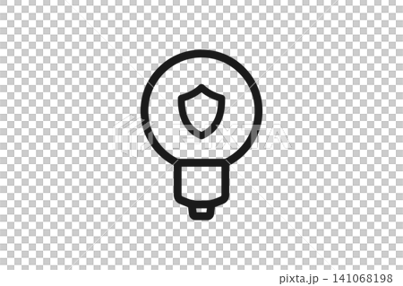 Light bulb and shield line art icon. Inspiration, security, protection, ideas, simple vector. Light bulb and shield line art icon. Inspiration, security, protection, ideas, simple vector. 141068198