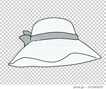 ホワイトカラーのリボン付きつば広帽子のイラスト素材 141068287