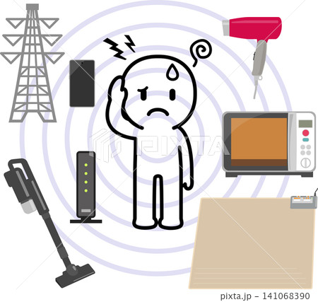 電磁波の発生源に囲まれた体調不良の人物 141068390