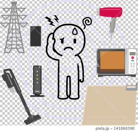 電磁波の発生源に囲まれた体調不良の人物 141068390