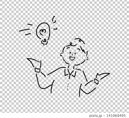 A loose, hand-drawn line drawing of a young businessman with a sudden flash of inspiration. A loose, hand-drawn line drawing of a young businessman with a sudden flash of inspiration. 141068495