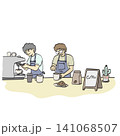 two men standing and working behind a coffee shop counter illustration drawing vector isolated on white background 141068507