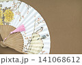A fan featuring a traditional Korean painting and Copy Space 141068612