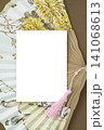 A fan featuring a traditional Korean painting and Copy Space 141068613
