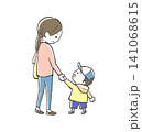 手をつないで歩く母親と男の子 親子のイラスト 141068615