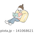 クッションでくつろぎながら本を読む女性のイラスト 141068621
