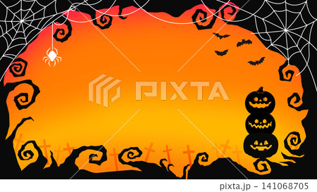 ジャックオランタンと夕焼けのハロウィン背景イラスト 141068705