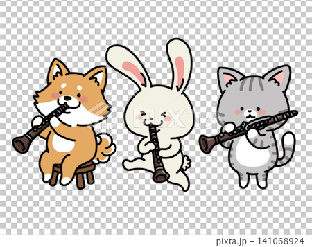 Cute animal set playing the clarinet Cute animal set playing the clarinet 141068924