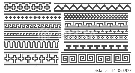 Greek meander pattern border set with ancient Roman ornament. Seamless geometric vector decoration collection on white background. 141068978