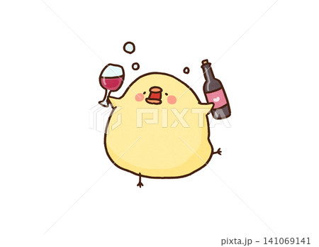 ワインを片手に泥酔してフラフラしているひよこ(千鳥足) ワインを片手に泥酔してフラフラしているひよこ(千鳥足) 141069141