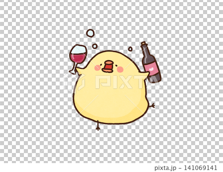 ワインを片手に泥酔してフラフラしているひよこ(千鳥足) ワインを片手に泥酔してフラフラしているひよこ(千鳥足) 141069141