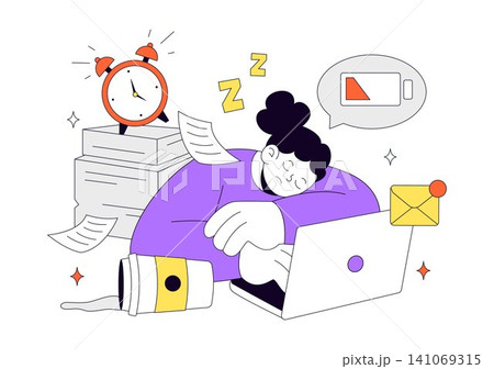 Work Burnout Illustration with Employee Stress, Mental Exhaustion, Workplace Fatigue, Deadline Pressure, Low Battery Energy, and Work Life Balance Work Burnout Illustration with Employee Stress, Mental Exhaustion, Workplace Fatigue, Deadline Pressure, Low Battery Energy, and Work Life Balance 141069315