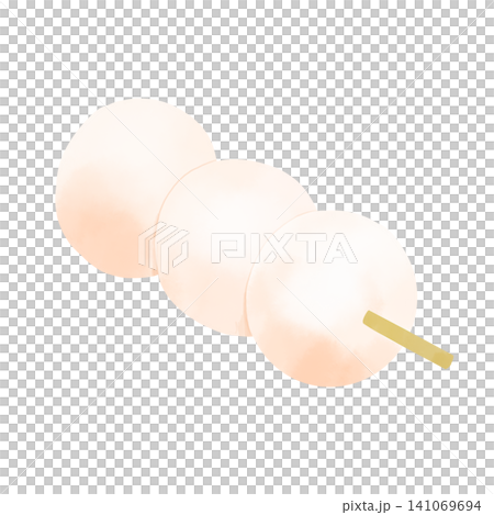 Watercolor-style illustration of a white dango (rice dumpling) on a skewer. Cute, hand-drawn Japanese confectionery cutout. Watercolor-style illustration of a white dango (rice dumpling) on a skewer. Cute, hand-drawn Japanese confectionery cutout. 141069694