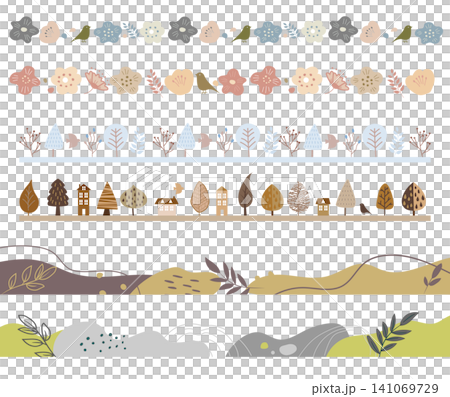 Scandinavian-style seamless border set featuring flowers, trees, and cityscapes | Flowers, Trees, Birds, Forest, Houses, Cityscape, Nature, Scandinavian Frame Scandinavian-style seamless border set featuring flowers, trees, and cityscapes | Flowers, Trees, Birds, Forest, Houses, Cityscape, Nature, Scandinavian Frame 141069729