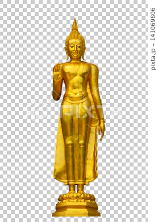Golden Standing Buddha Statue in Abhaya Mudra Gesture PNG Transparent Background, Thai Buddhist Art Cutout, Thailand Golden Standing Buddha Statue in Abhaya Mudra Gesture PNG Transparent Background, Thai Buddhist Art Cutout, Thailand 141069806