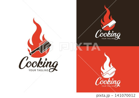 Flame with Meat Cleaver Minimalist Logo for Butcher Shop, Barbecue Restaurant, Meat Market, Catering and Culinary Business Flame with Meat Cleaver Minimalist Logo for Butcher Shop, Barbecue Restaurant, Meat Market, Catering and Culinary Business 141070012