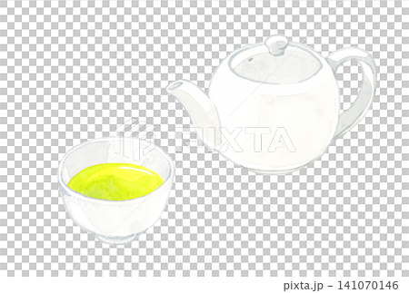 綠茶和茶壺 - 手繪水彩插畫素材 綠茶和茶壺 - 手繪水彩插畫素材 141070146