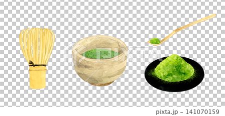 Matcha tea and tea ceremony utensil set - Hand-drawn watercolor illustration material Matcha tea and tea ceremony utensil set - Hand-drawn watercolor illustration material 141070159