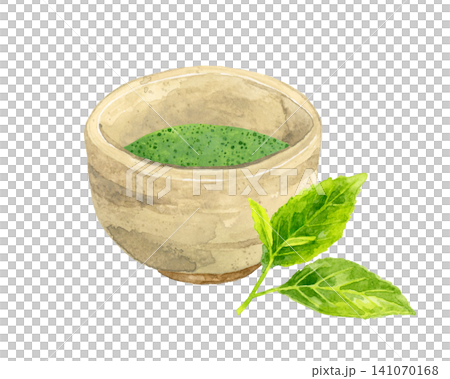 抹茶和茶葉 - 手繪水彩插畫素材 抹茶和茶葉 - 手繪水彩插畫素材 141070168