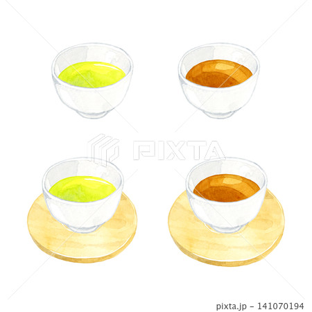 緑茶とほうじ茶のセット 手描き水彩イラスト素材 緑茶とほうじ茶のセット 手描き水彩イラスト素材 141070194