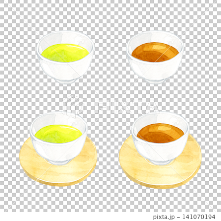 緑茶とほうじ茶のセット 手描き水彩イラスト素材 緑茶とほうじ茶のセット 手描き水彩イラスト素材 141070194