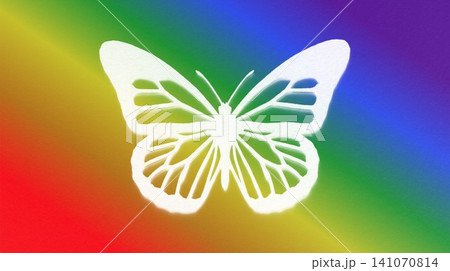 White butterfly silhouette on diagonal rainbow gradient background pride transformation poster White butterfly silhouette on diagonal rainbow gradient background pride transformation poster 141070814