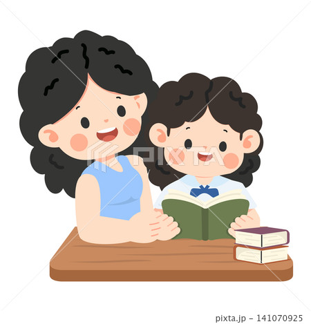 Mother and Daughter Reading Book Together 141070925