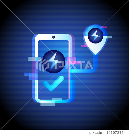 EV Charging App Icon Neon Glitch Technology Vector 141072534
