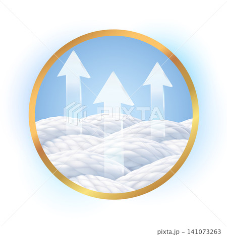 3D vector illustration of breathable textile fiber layers with upward airflow arrows, symbolizing ventilation, moisture wicking, cooling performance, and advanced fabric technology. 3D vector illustration of breathable textile fiber layers with upward airflow arrows, symbolizing ventilation, moisture wicking, cooling performance, and advanced fabric technology. 141073263