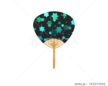 キラキラした緑色の六芒星が散りばめられたうちわ キラキラした緑色の六芒星が散りばめられたうちわ 141073926