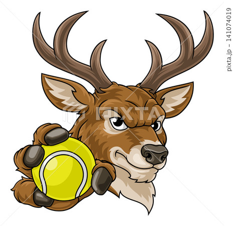 Stag Antlers Deer Tennis Sport Team Mascot Cartoon Stag Antlers Deer Tennis Sport Team Mascot Cartoon 141074019