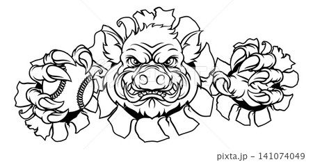 Boar Wild Hog Razorback Warthog Baseball Mascot 141074049